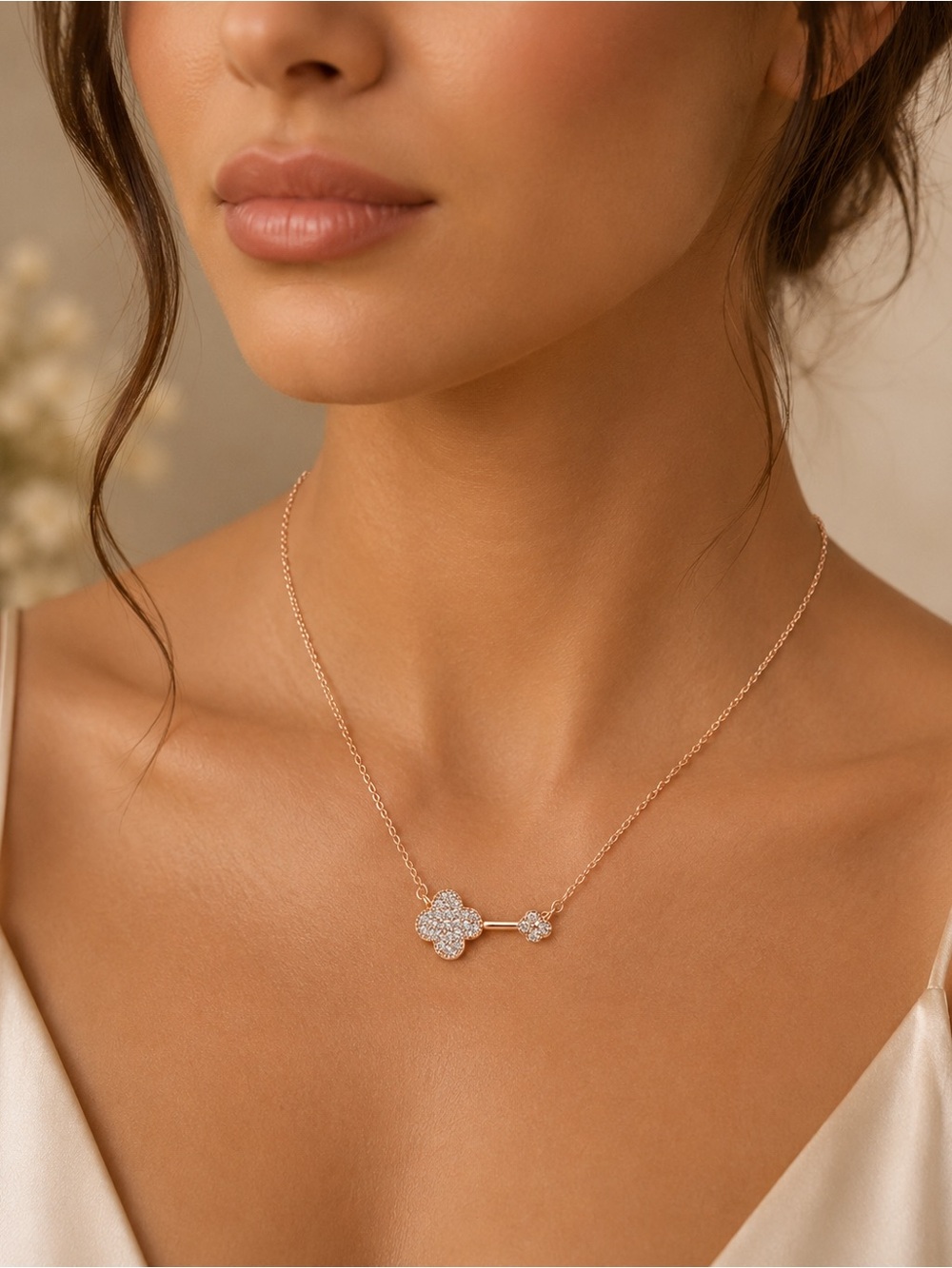 Delicate Rose Gold Clover Pendant Necklace